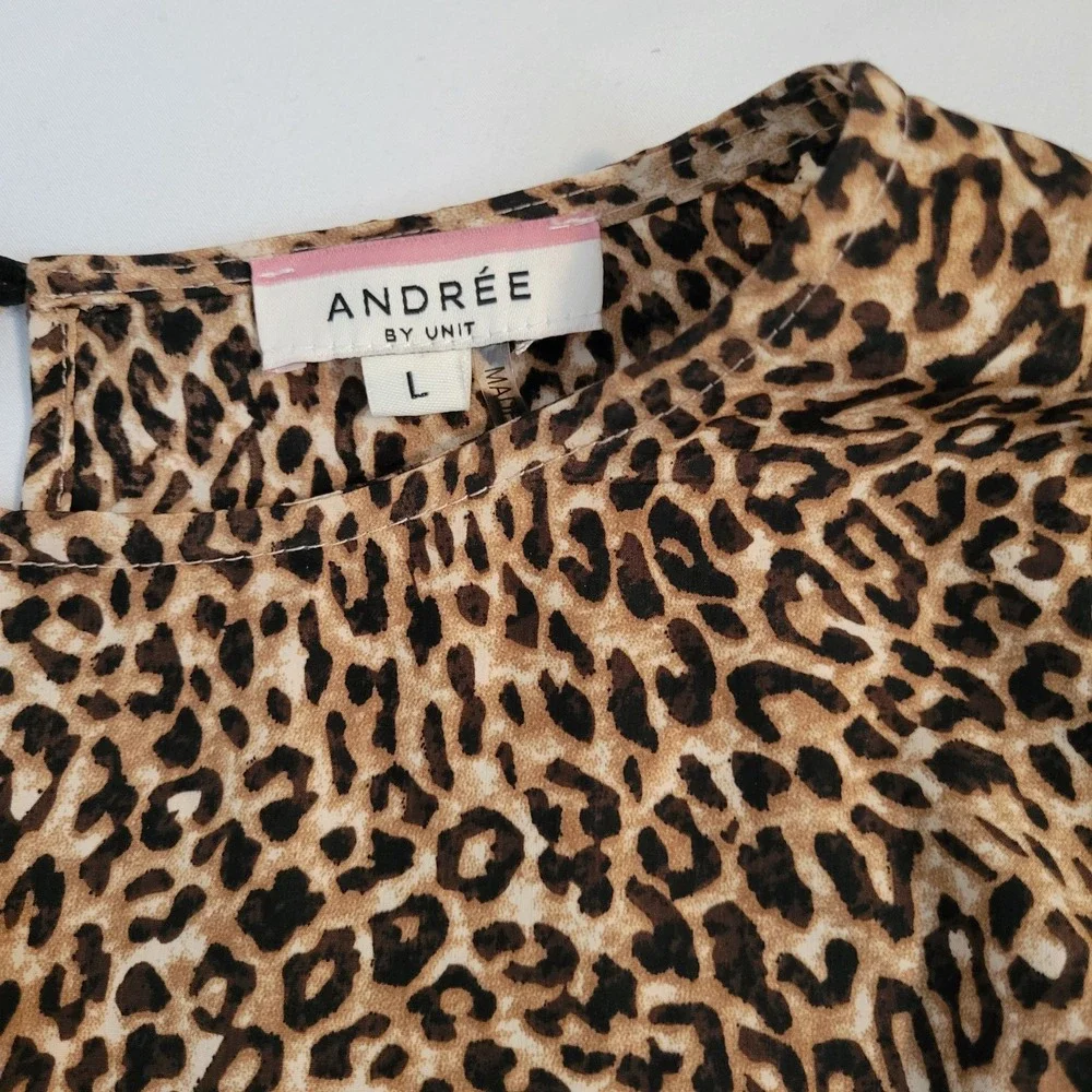 Leopard Animal Print Dress Womens Large Brown Ruffle Tiered‎ Sleeve 90s Mob Wife